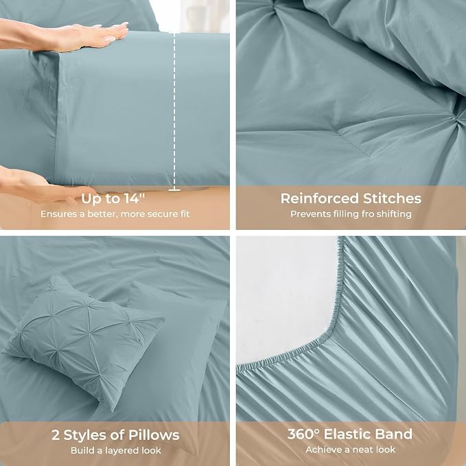 Sasttie Twin XL Comforter Set, 5-Piece Bed in a Bag, Pintuck Bedding Sets - Image 5
