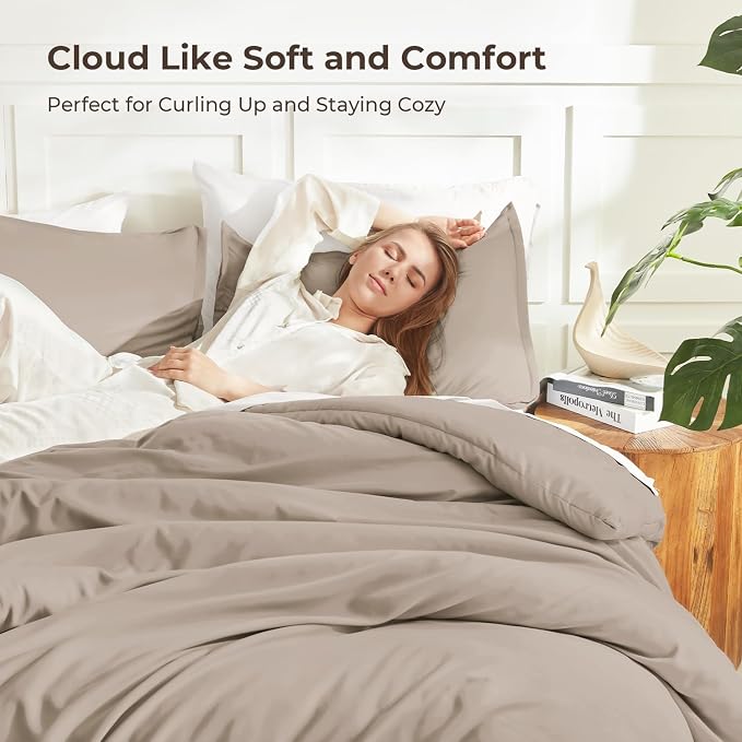 Litanika Light Coffee Comforter King Size, 3 Pieces Lightweight Solid Bedding - Image 2