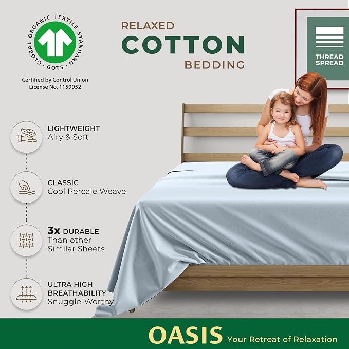 THREAD SPREAD 100% Organic Cotton Percale Flat Sheet Twin Size - Image 2