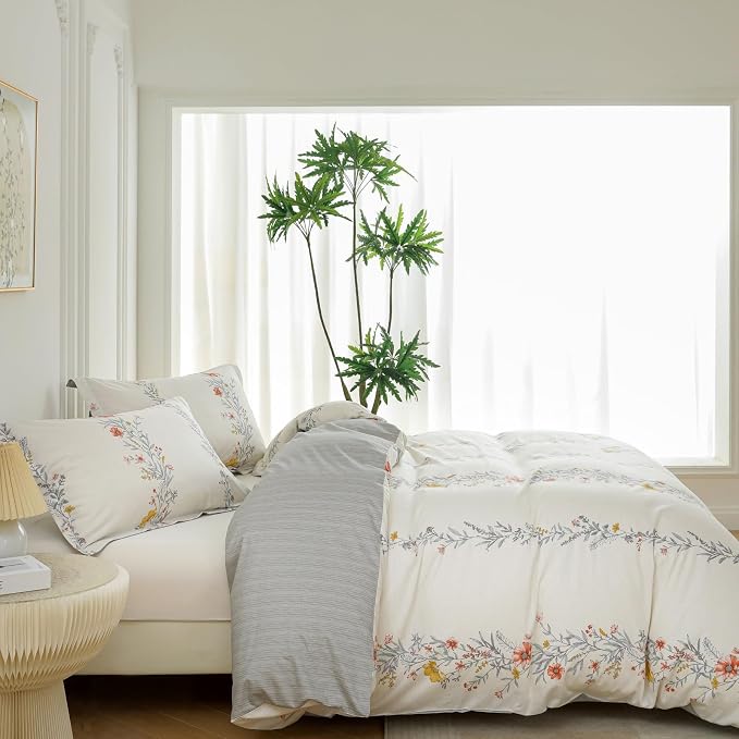 OAITE Duvet Cover Set King Size Floral Pattern Ultra Soft 100% Cotton Duvet - Image 3