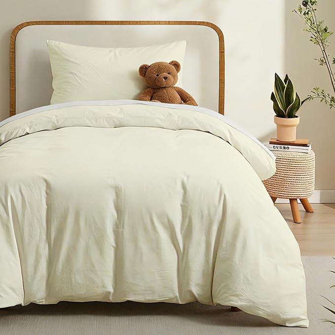 LOVQUE Cream White Cotton Duvet Cover Set, Linen-Like Natural Bedding Set by LOVQUE