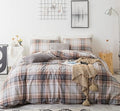 SUSYBAO Brown Tartan Duvet Covr King 100% Cotton 3 Pcs Set 1 Khaki Buffalo by SUSYBAO