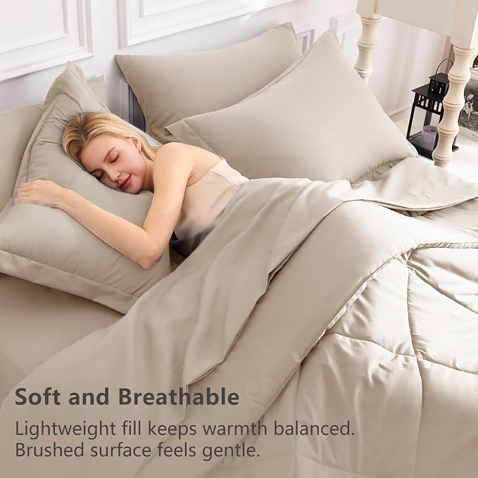 CozyLux King Size Comforter Set Wheat - Image 3