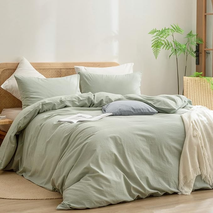BESTOUCH Duvet Cover Set 100% Washed Cotton Linen Feel Super Soft Comfortable - Image 7