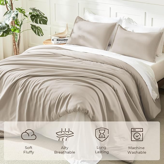 Litanika Oatmeal Comforter Queen Size, 3 Pieces Lightweight Solid Bedding - Image 3