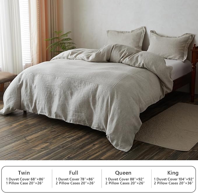 Simple&Opulence 100% Washed Linen Duvet Cover Set 104"x92" - Image 5