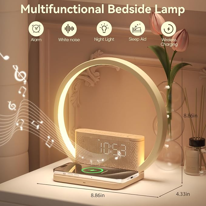 Vivilumens Sunrise Alarm Clock Wireless Charger, 10 White Noise Sound Machine - Image 9