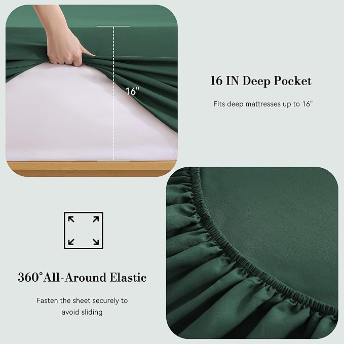 Twin Sheet Set 3 Piece, Wrinkle Free, Oeko-Tex Certified Bedsheets，Olive Green - Image 3