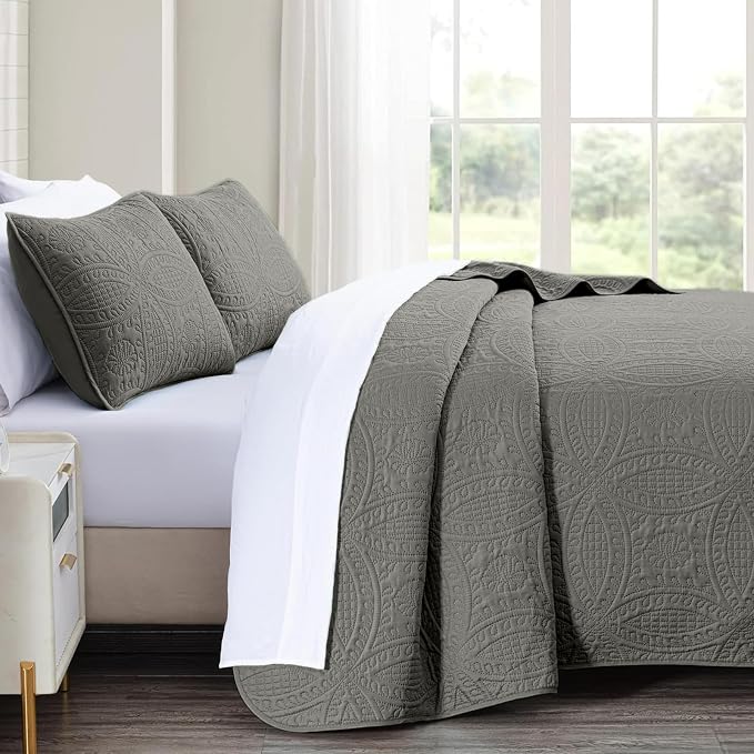 akkialla Dark Grey Full/Queen Quilt Set, Ultrasonic Lightweight Bedspread - Image 4