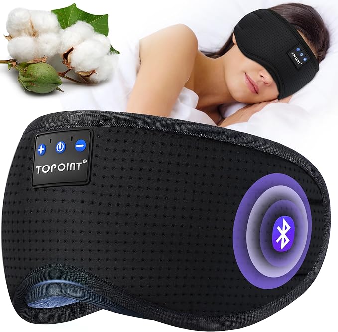TOPOINT Sleep Mask Headphones Bluetooth Wireless 5.4, Breathable Cotton Eye Mask by TOPOINT