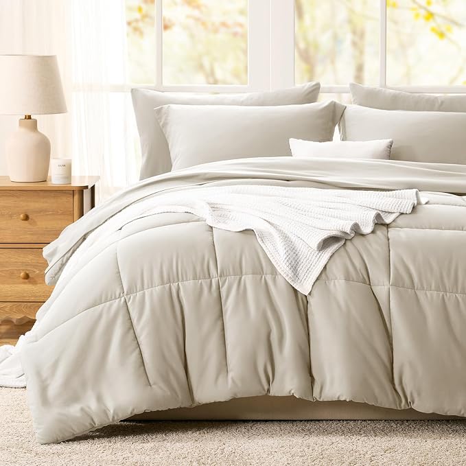 CozyLux Queen Comforter Set Oatmeal - Image 8