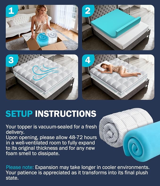 Dual Layer 4 Inch Memory Foam Mattress Topper Queen Size, CertiPUR-US Mattress - Image 9