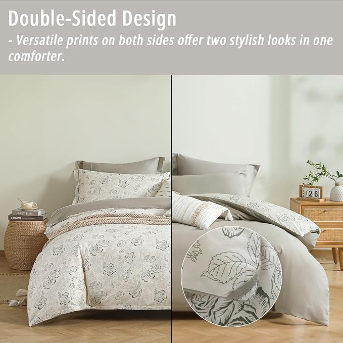 LEMIROE Vintage Botanical Cotton Comforter King Size 3PC - Image 4