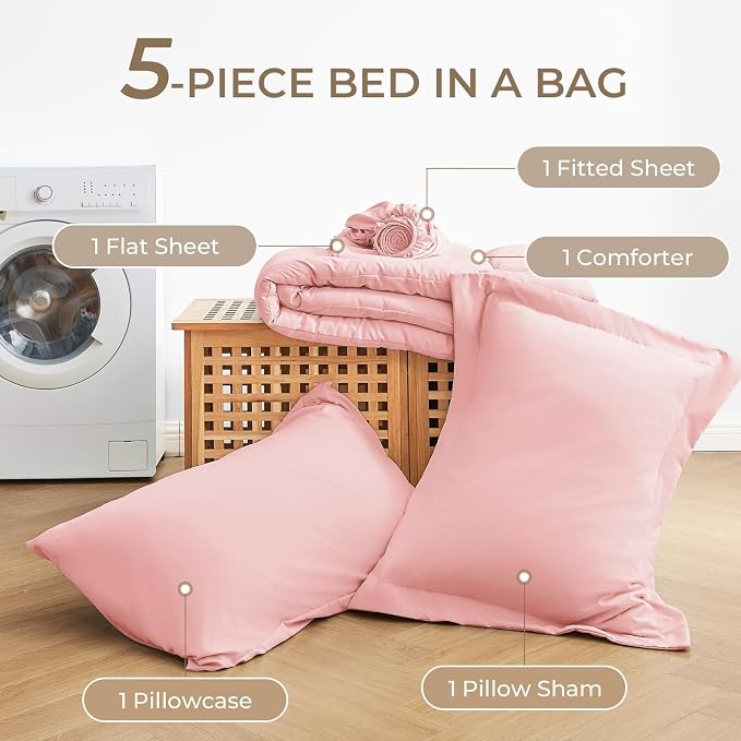 Sasttie Twin XL Comforter Set, 5 Pieces Twin XL Bed in a Bag, Complete Bedding - Image 6