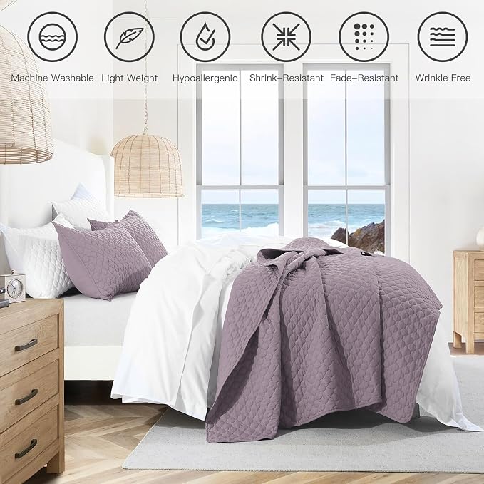 HORIMOTE HOME Quilt Queen Size Grayish Purple, Lightweight Quilts - Image 2
