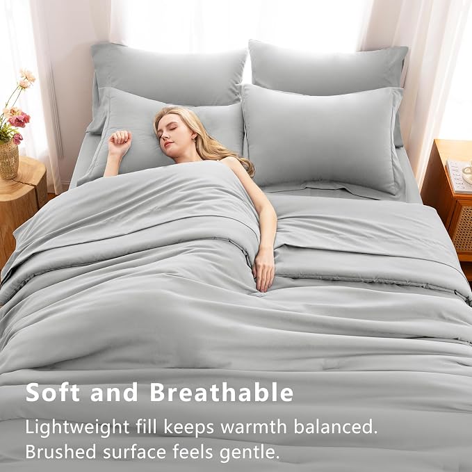 CozyLux King Size Comforter Set Light Grey, 7 Pieces Bed in a Bag King - Image 5