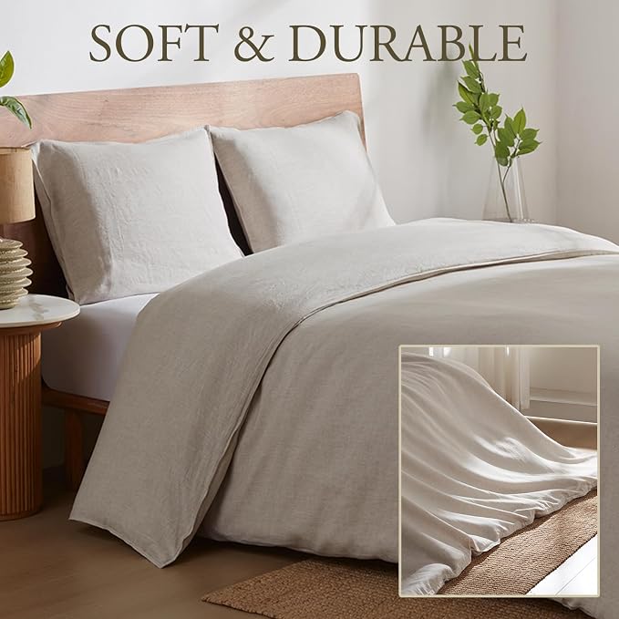 DAPU 100% Linen Duvet Cover Full 3PCs, Pure Natural French Flax Linen Duvet - Image 3