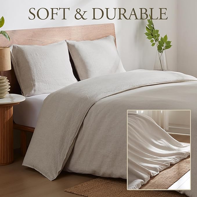 DAPU 100% Linen Duvet Cover Set 3PCs, Pure Natural French Flax Linen Duvet - Image 3