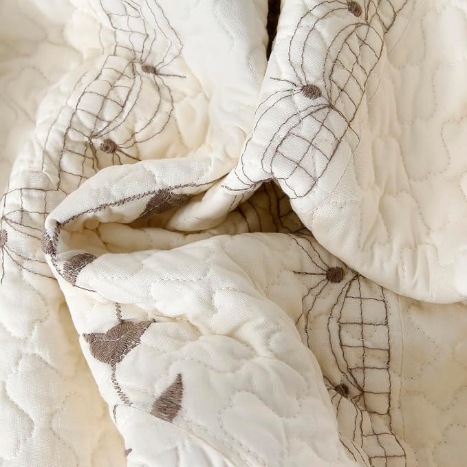 ROOMLIFE Quilt Set King Size 3D Floral Embroidery Pattern 3-Piece Cotton - Image 9