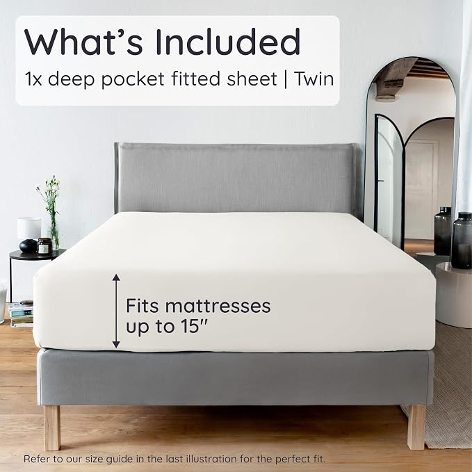 Bambaw 100% Viscose Derived from Bamboo Sheets Twin Size, Cooling Fitted Sheet - Image 2
