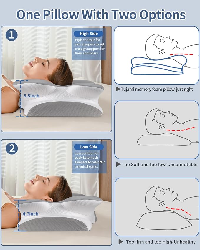 Cervical Neck Pillow for Pain Relief -Ergonomic Side Sleeper Pillow for Sleeping - Image 5
