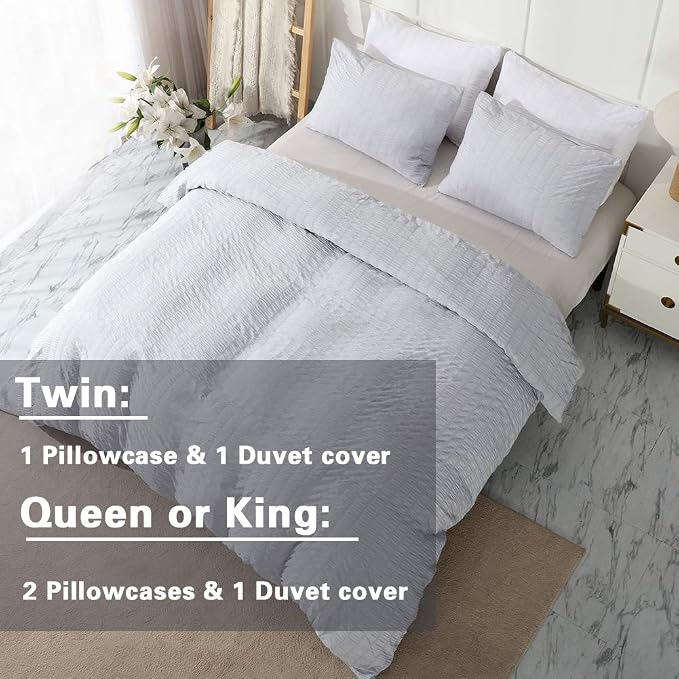 AveLom Light Gray Duvet Cover Cal King, 3 Pieces, Seersucker Striped Soft - Image 6