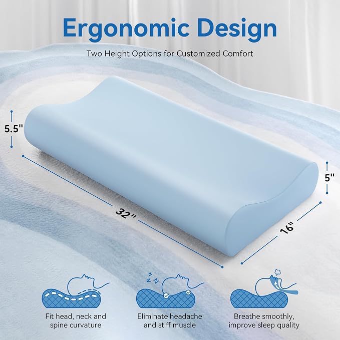 AM AEROMAX 32" King Size Contour Memory Foam Pillow, Cervical Pillow - Image 3
