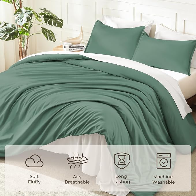Litanika Comforters King Size Haze Green, 3 Pieces Lightweight Solid Bedding - Image 3