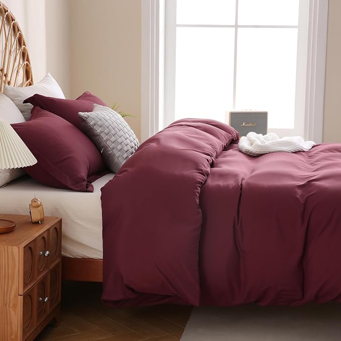 JSD Burgundy Duvet Cover Set King Size, 3 Piece Duvet Cover - Image 7
