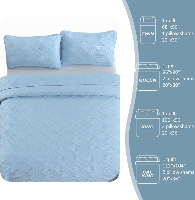 Yiran Ash Blue Quilt Set Queen Size, 3 Piece Reversible Bedspreads Bedding Set - Image 8