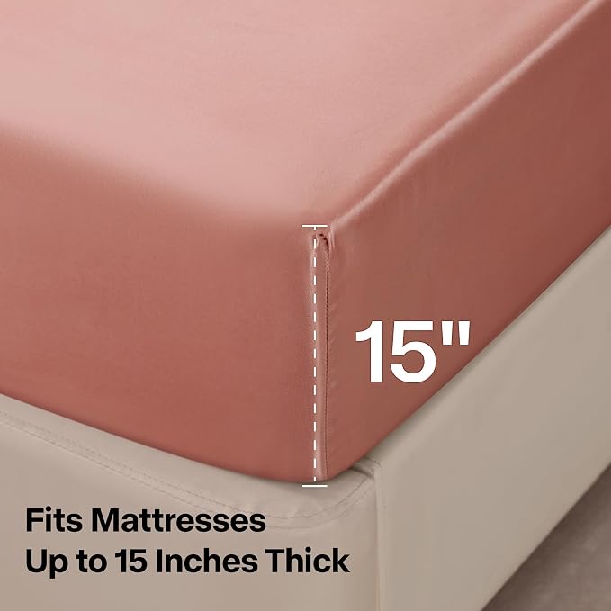 BEDELITE California King Sheets Set, Luxury Soft Rose Pink Satin Sheets - Image 5