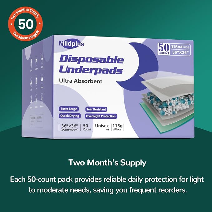 MILDPLUS Disposable Bed Pads 36'' X 36'' Heavy Duty Underpads Extra Large - Image 5