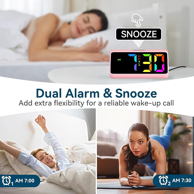 Netzu Loud Alarm Clock for Heavy Sleepers, RGB Alarm Clocks for Bedrooms - Image 4