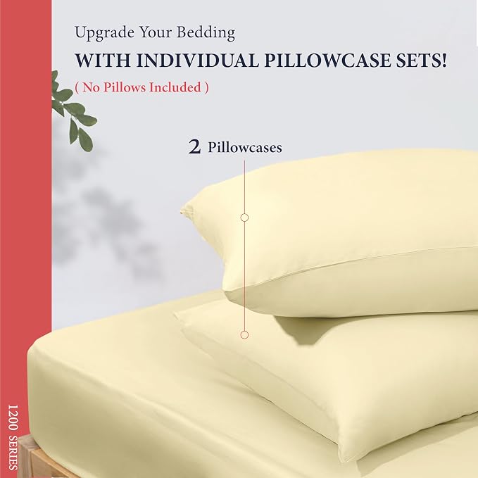 100% Egyptian Cotton Pillow Cases Standard/Queen Size Set of 2 - Image 3