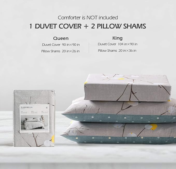 SLEEPBELLA Duvet Cover Queen, 600 Thread Count Cotton Grey Branch - Image 6