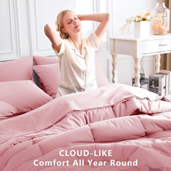 CozyLux Queen Comforter Set Pink, 7 Pieces Bed in a Bag, All Season Bedding Sets - Image 4