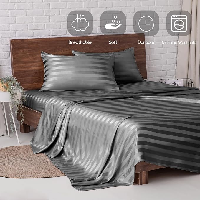 MR&HM Satin Bed Sheets, King Size Sheets Set - Image 6