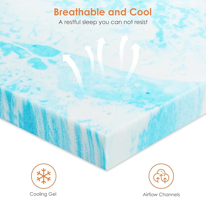 Sweetcrispy Mattress Topper King, 2 Inch Thick Memory Foam Gel Infused Cooling - Image 6
