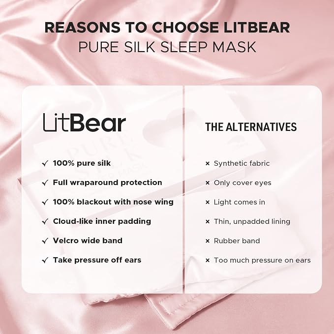 LitBear Silk Sleep Mask for Side Sleeper, Eye Mask Sleeping for Women Men 100% - Image 6