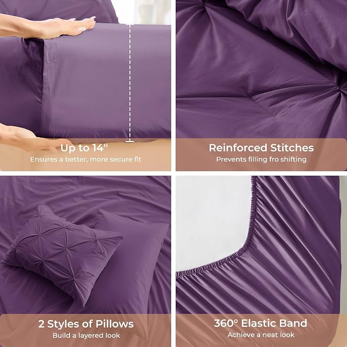 Sasttie Queen Comforter Set, 7-Piece Bed in a Bag, Pintuck Bedding Sets - Image 5