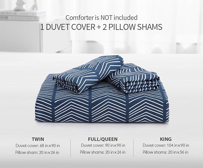 SLEEPBELLA Navy and White Duvet Cover Set, 100% Cotton Bedding, Chevron - Image 8