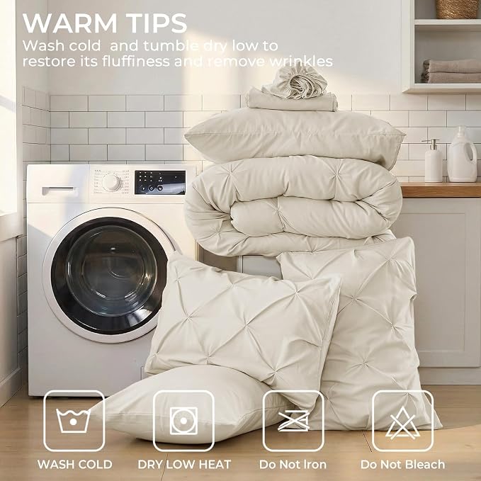 Sasttie Full Size Comforter Set, 7-Piece Bed in a Bag Double, Pintuck Bedding - Image 9