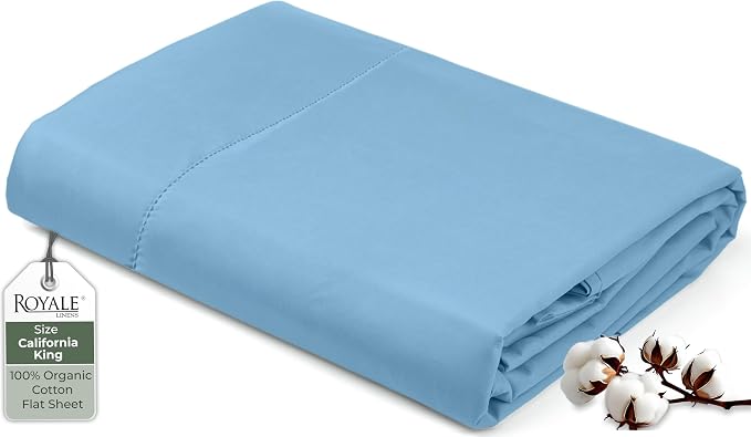 Royale Linens 100% Organic Cotton California King Flat Sheet Only by ROYALELINENS