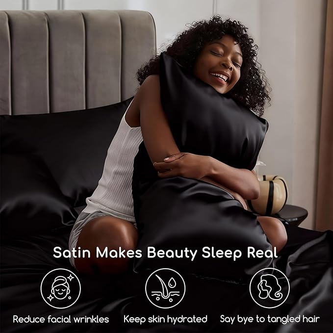 MR&HM Satin Bed Sheets, Queen Size Sheets Set - Image 3