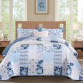 Anibedding Blue Patchwork Quilt Set Queen Size Boho Floral Plaid Bedspread by Anibedding