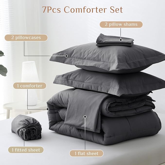 JOLLYVOGUE Full Comforter Set, Ultra-Soft Bed in a Bag Full Size 7 Pieces - Image 5
