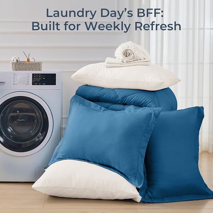 HEVUMYI Teal Blue & Ivory Full Comforter Set - Image 7