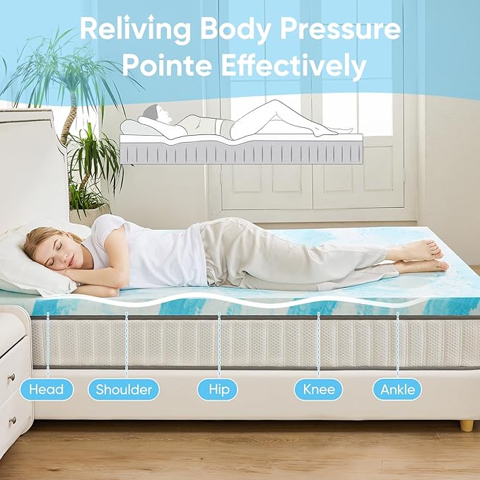 OLIXIS Gel Memory Foam Mattress Topper, Twin XL 2 Inch, Cooling Gel Infused - Image 3
