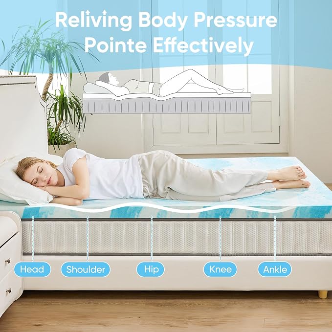 OLIXIS Gel Memory Foam Mattress Topper, Twin 2 Inch, Cooling Gel Infused Soft - Image 3