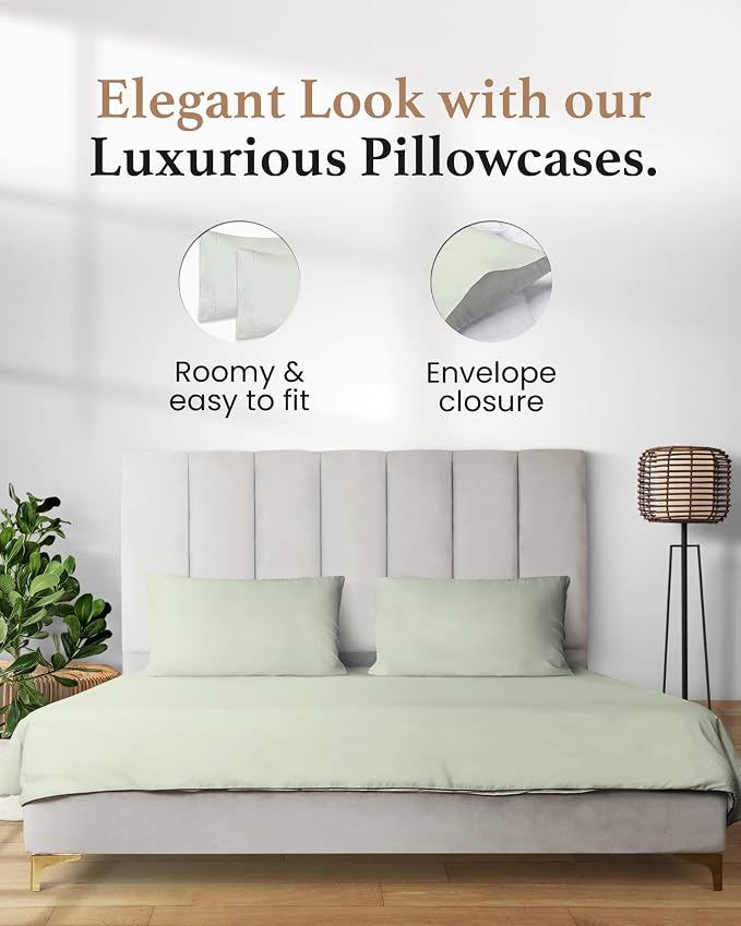 1000 TC Sage Standard Pillowcases Set of 4 100% Egyptian Cotton Pillow Cases - Image 5